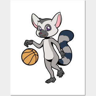 Cartoon Lemur plays basketball Posters and Art